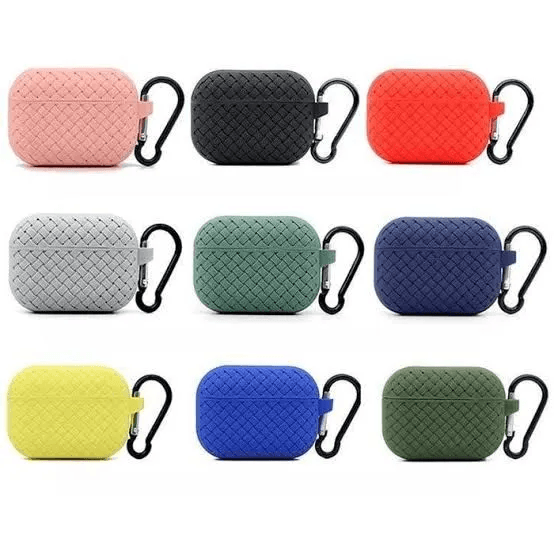 Braided Silicone AirPods Pro Case 1st & 2nd Gen Woven Protective Cover with Keychain Clip