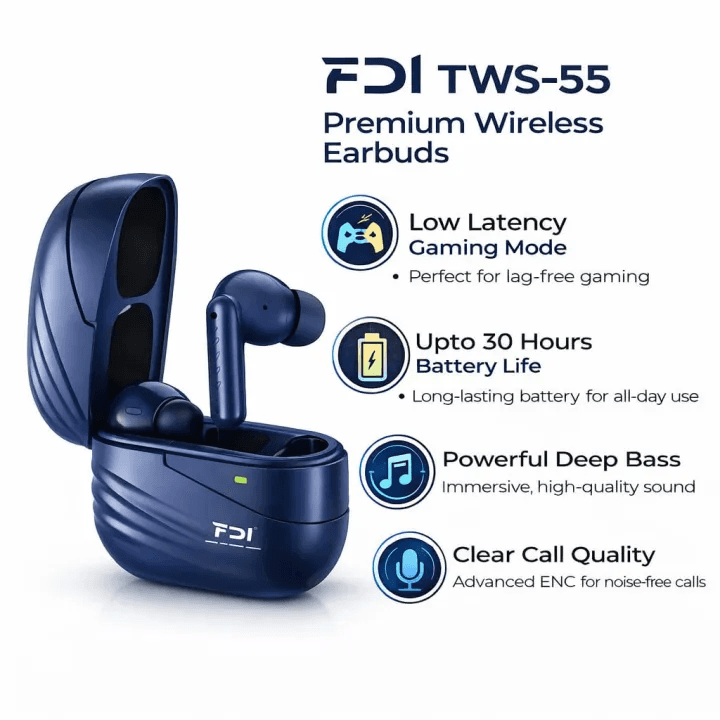 FDI TWS 55 Gaming Earbuds Low Latency Wireless TWS Bluetooth Earphones with Mic