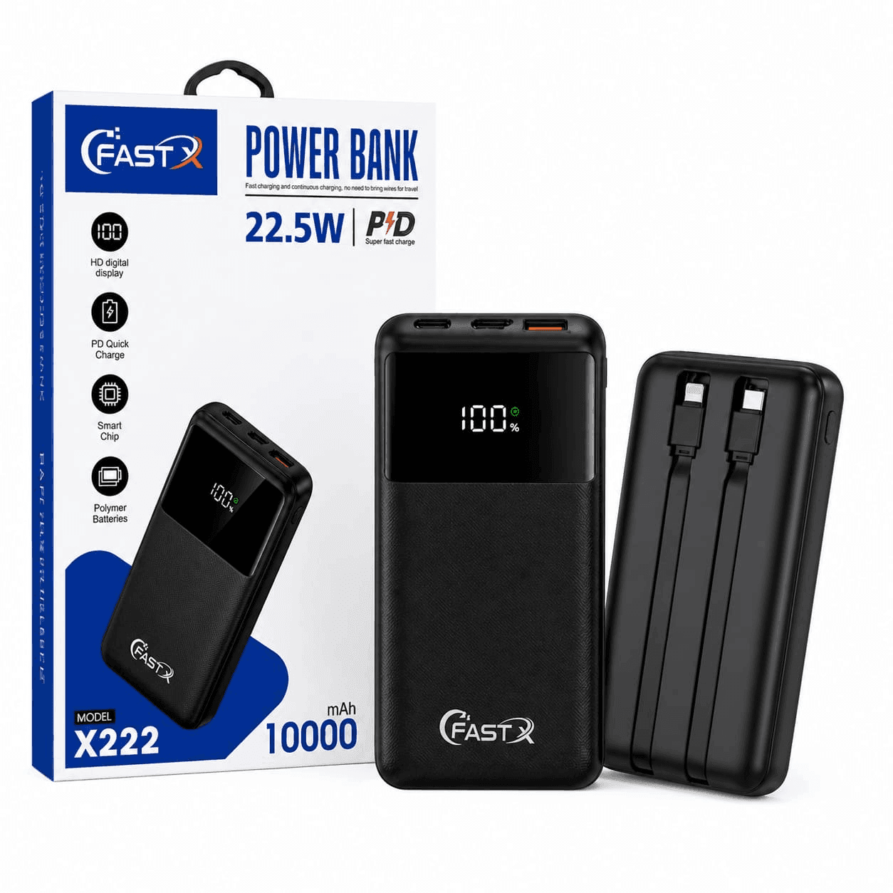 Fast X X-222 Power Bank 10000mAh Fast Charging Portable Charger Dual USB Output