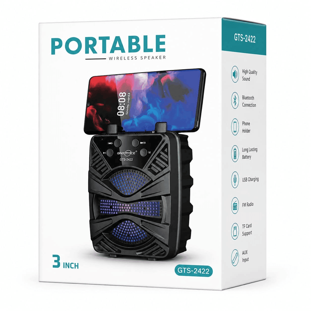 GTS 2422 Portable Wireless Bluetooth Speaker USB TF Card AUX FM Radio Outdoor Speaker