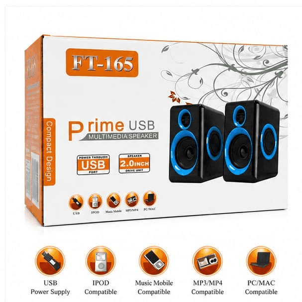 Prime FT-165 USB Multimedia Speakers 2.0 Desktop Wired Speakers AUX Stereo Sound