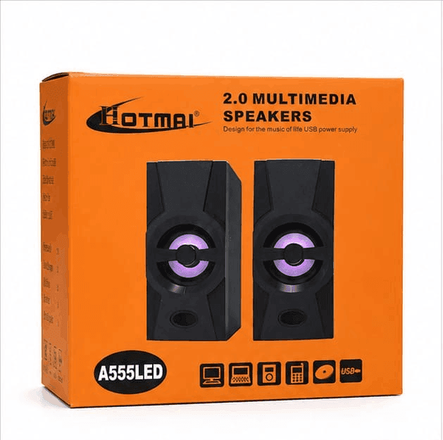 Hotmai A555 LED 2.0 Multimedia Speakers USB Powered Desktop Speakers AUX Stereo Sound