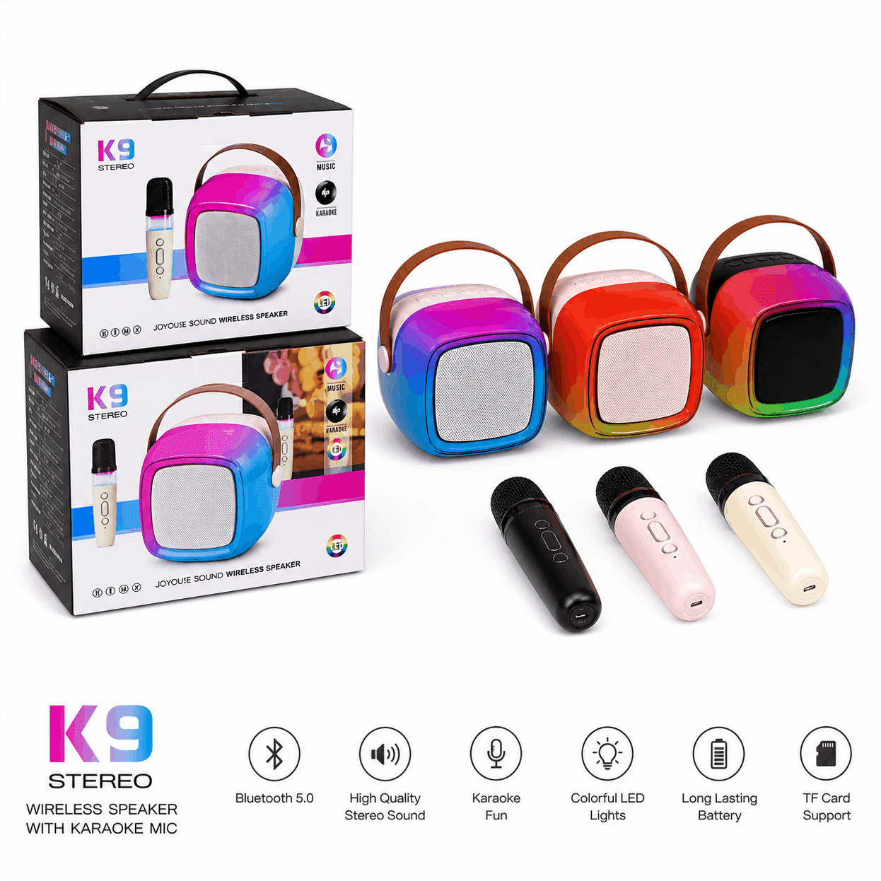 K9 Bluetooth Speaker RGB Lights 10W Bass FM Radio TF Card AUX Portable Speaker