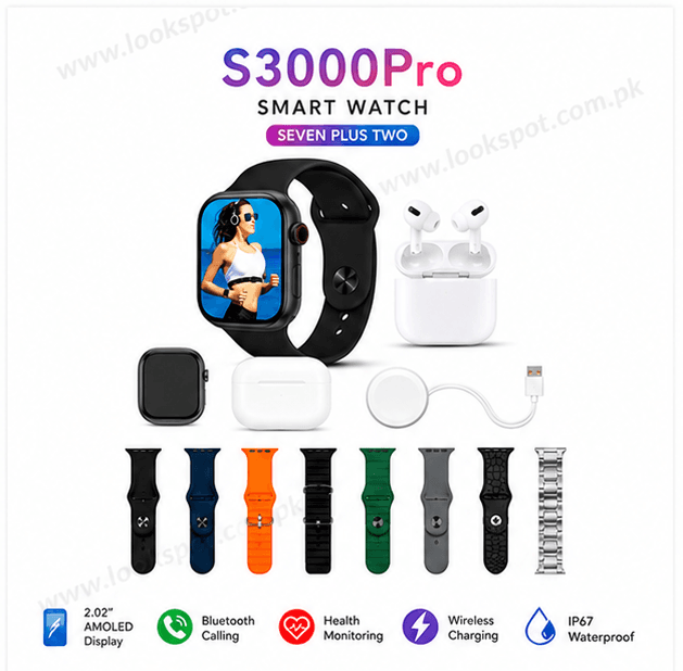 S3000 Pro Smart Watch 49mm 2.09” Display Bluetooth Calling 7 Straps Fitness Watch