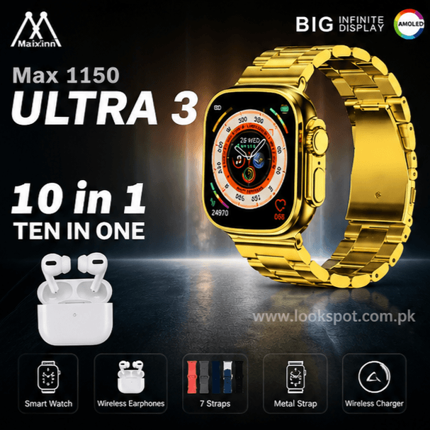MAX1150 Ultra 3 Smart Watch 10 in 1 Bundle Bluetooth Calling 49mm Multi Strap Fitness Watch