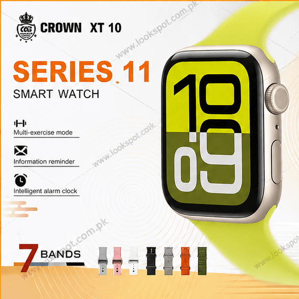 CROWN XT10 Series 11 Smart Watch 7 Bands Bundle Bluetooth Calling Multi Strap Fitness Watch