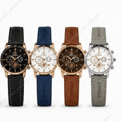 Men’s Luxury Chronograph Style Watch – Premium Leather Strap, Rose Gold & Silver Case, Designer Dial Wrist Watch for Men & Boys