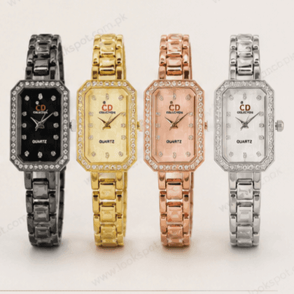 CD Collection Rectangular Rhinestone Women Bracelet Watch Crystal Studded Luxury Inspired Ladies Watch